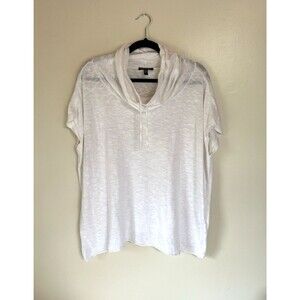 Eileen Fisher White Slub Knit Cap Sleeve Drawstring Cowl Neck Women’s Top